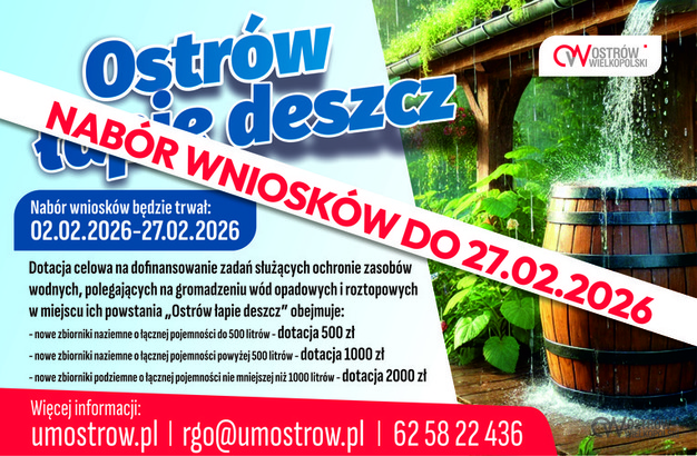 Ilustracja do artykułu: Ostrów łapie deszcz. Nabór tylko do 27 lutego!