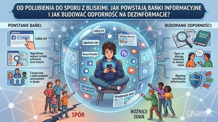 Ilustracja do artykułu: Od polubienia do sporu z bliskimi. Jak powstają bańki informacyjne i jak budować odporność na dezinformacje?