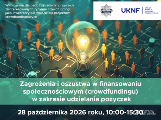 Ilustracja do artykułu: Webinarium „Zagrożenia i oszustwa w finansowaniu społecznościowym (crowdfundingu) w zakresie udzielania pożyczek”