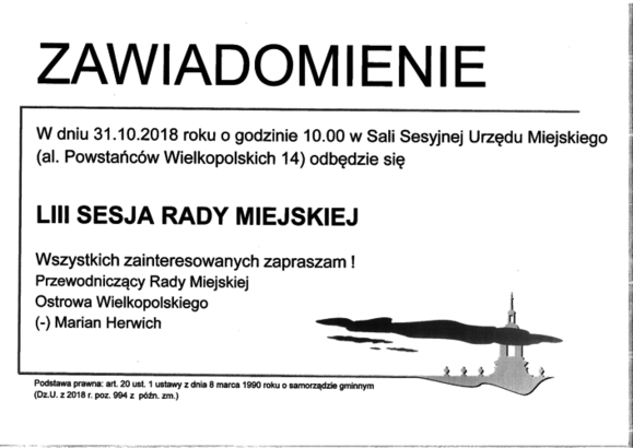 Ilustracja do artykułu: LIII Sesja Rady Miejskiej Ostrowa Wielkopolskiego