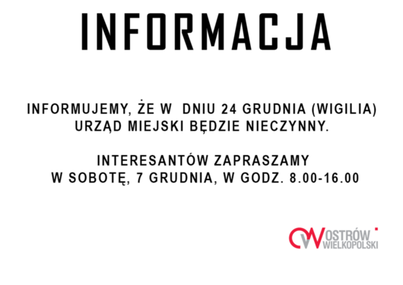 Ilustracja do artykułu: W Wigilię Urząd Miejski nieczynny!