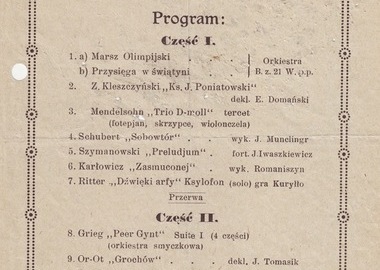 Program koncertu z udziałem Jarosława Iwaszkiewicza w roli pianisty, kw.1955