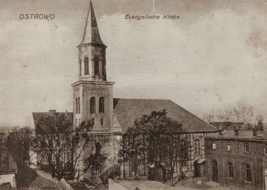 Kościół ewangelicki na 2 pocztówkach wydanych przed 1918, MMOW 04506-01, MMOW 05004