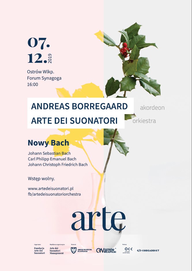 Plakat koncertu Orkiestra Arte dei Suonatori i Andreas Borregaard