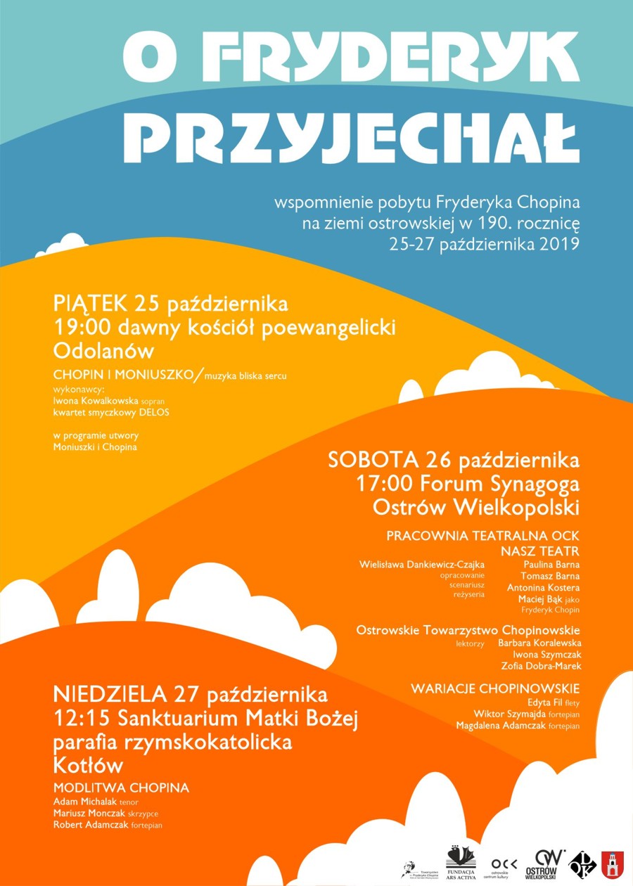 Plakat cyklu imprez "O Fryderyk przyjechał"