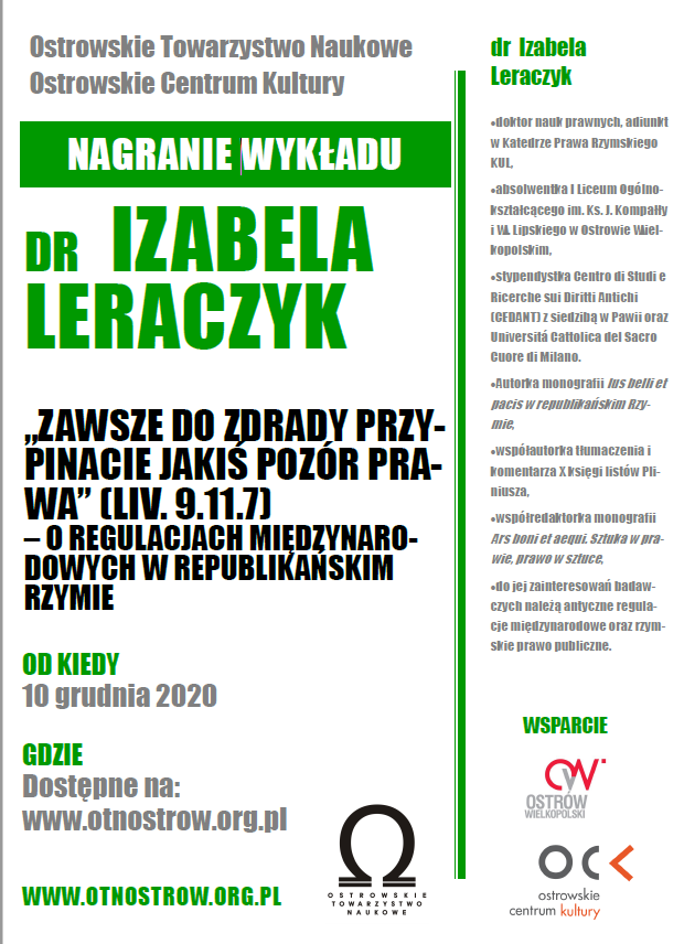 Plakat Wykład dr Izabeli Leraczyk - online