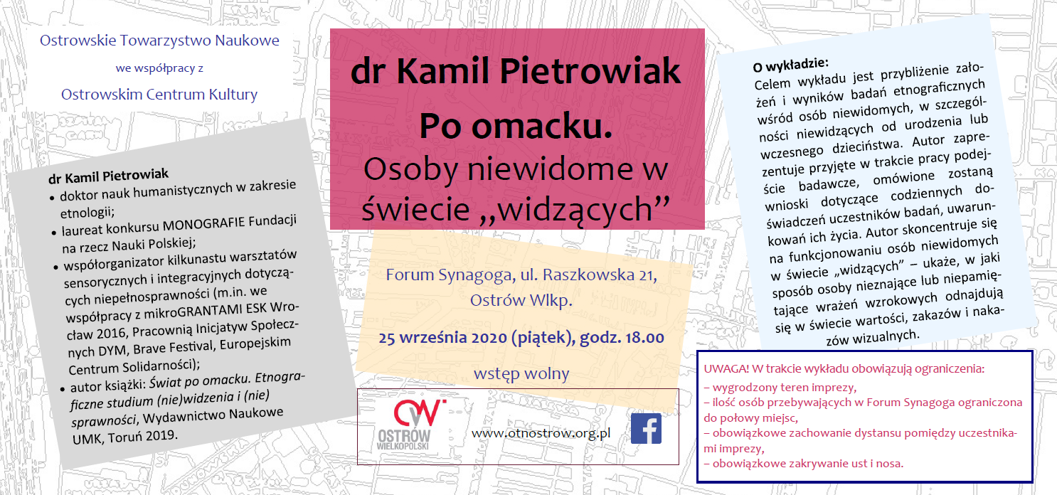 Baner Wykład dra Kamila Pietrowiaka pt. Po omacku. Osoby niewidzące w świecie widzących. 