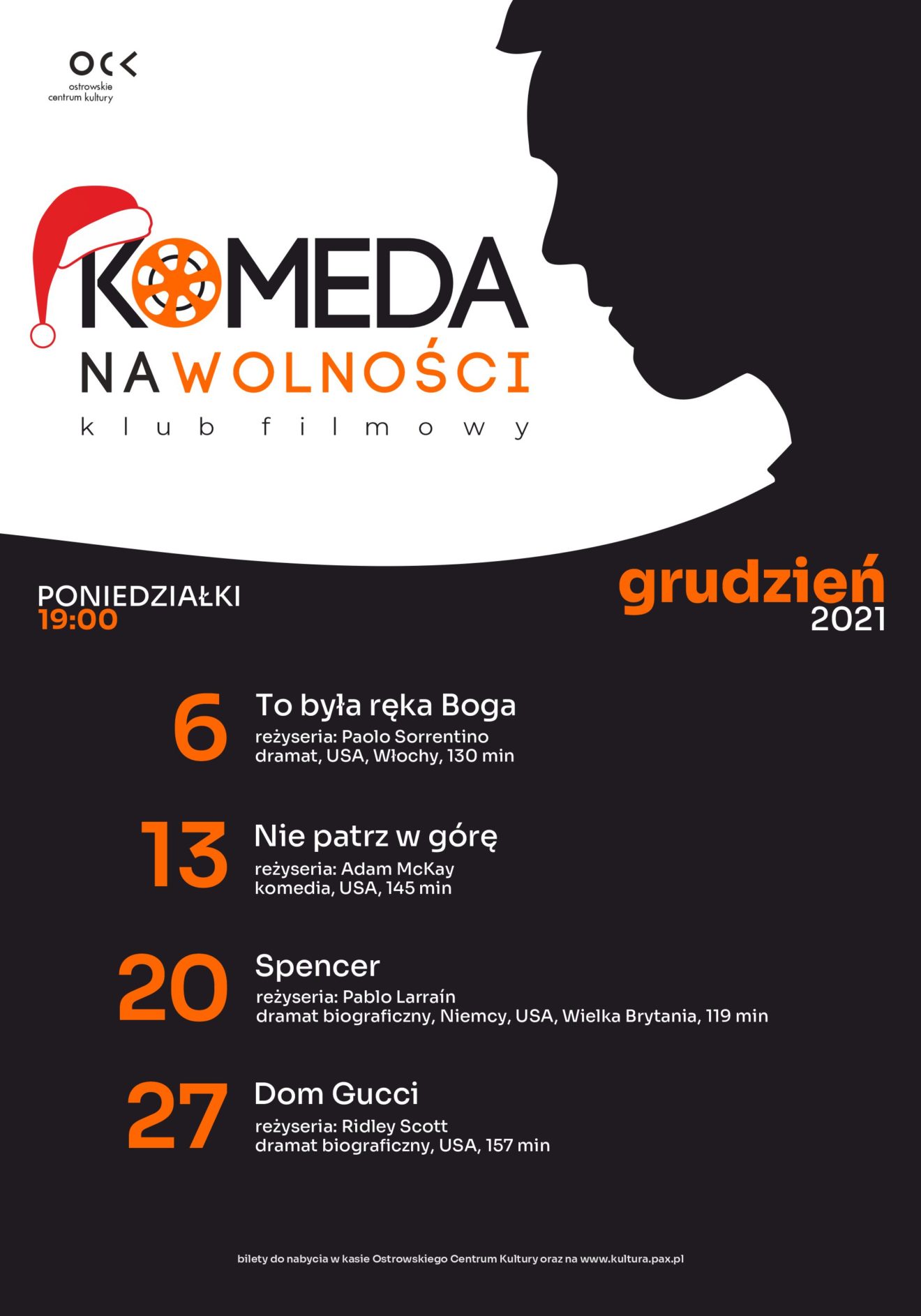 Plakat Klub Filmowy na Wolności grudzień 2021 r.