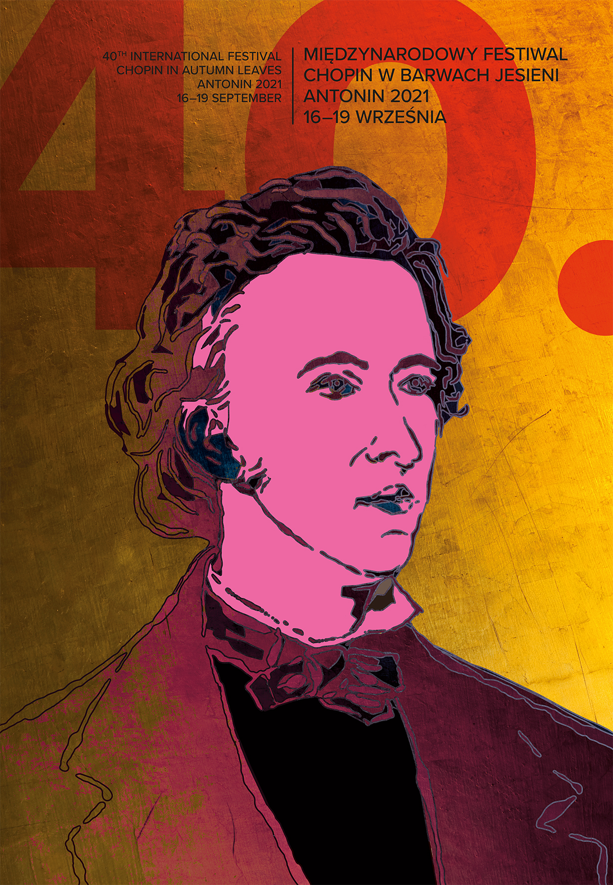 Plakat Jubileuszowego 40. Międzynarodowego Festiwalu Chopin w barwach jesieni