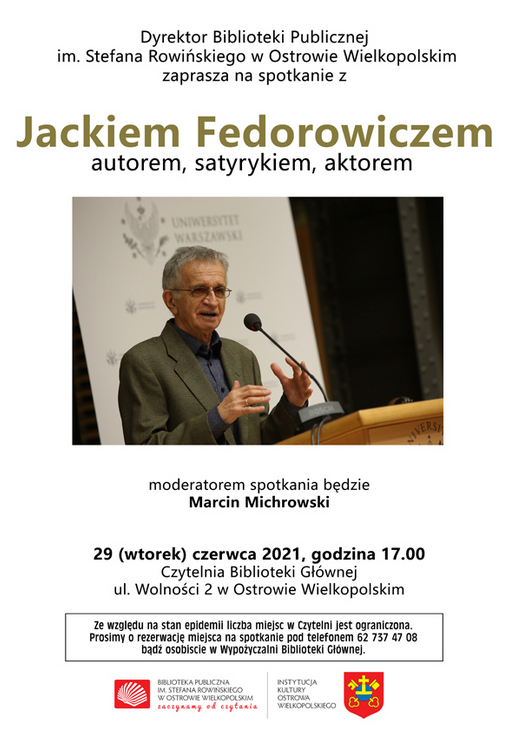 Plakat spotkania autorskiego z Jackiem Fedorowiczem