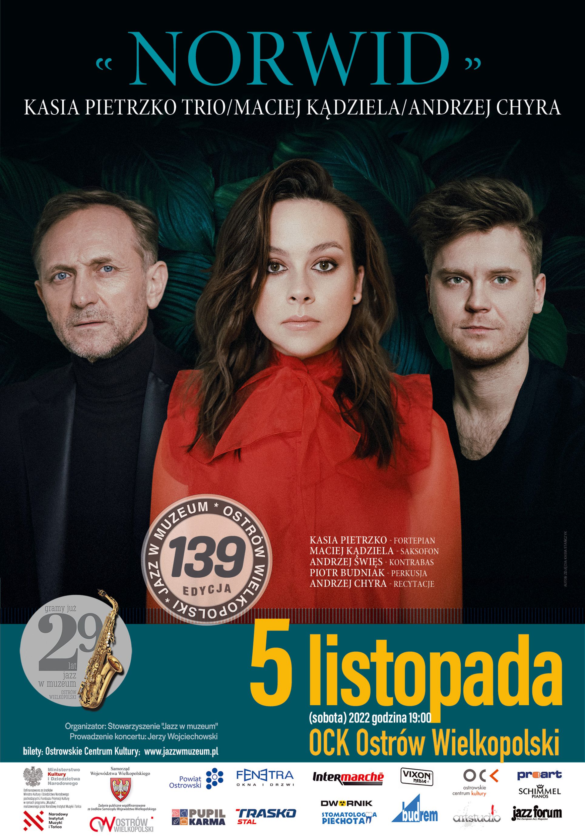 Afisz 139. Jazz w Muzeum Kasia Pietrzko Trio, Maciej Kądziela, Andrzej Chyra  NORWID
