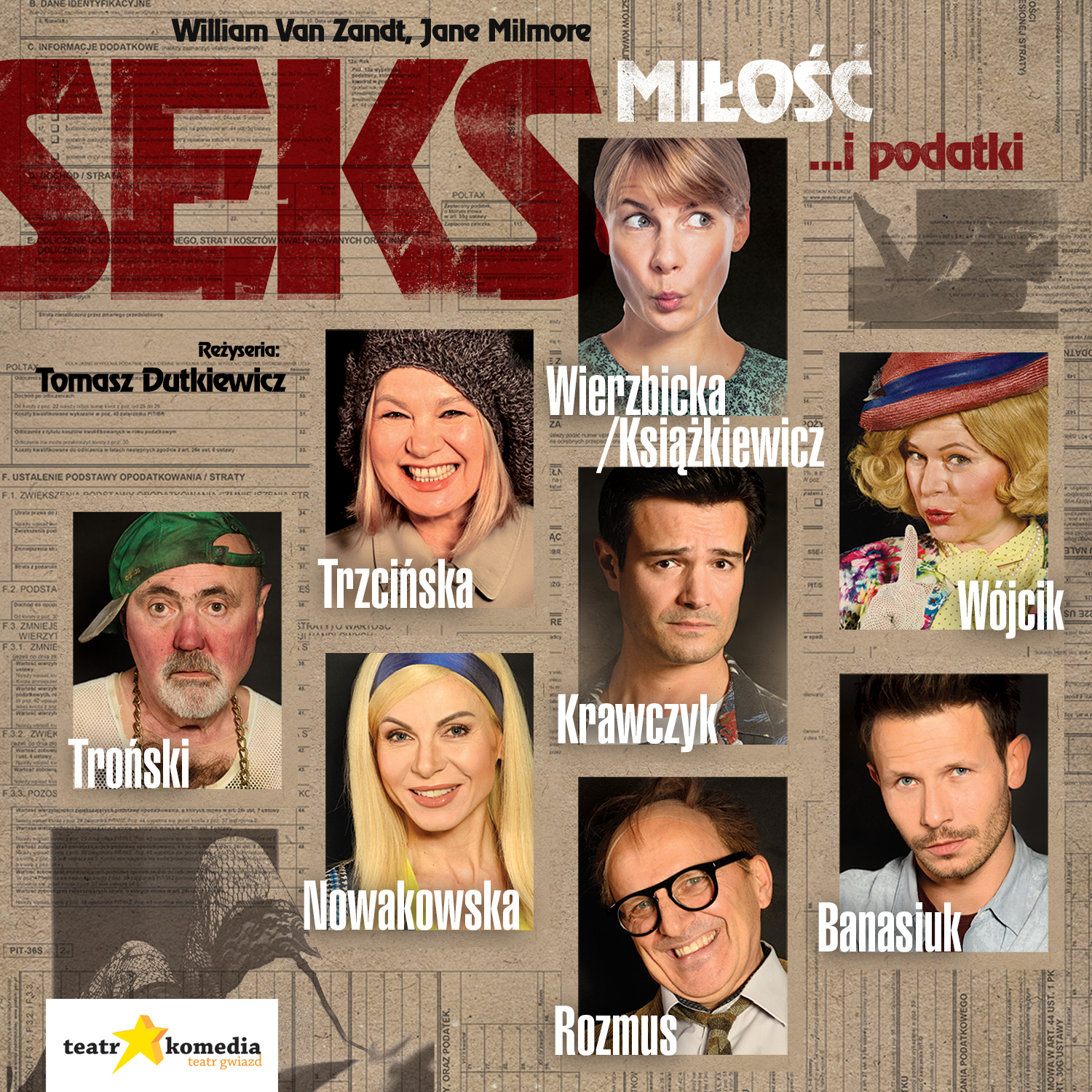 Baner spektaklu Seks, miłość i podatki