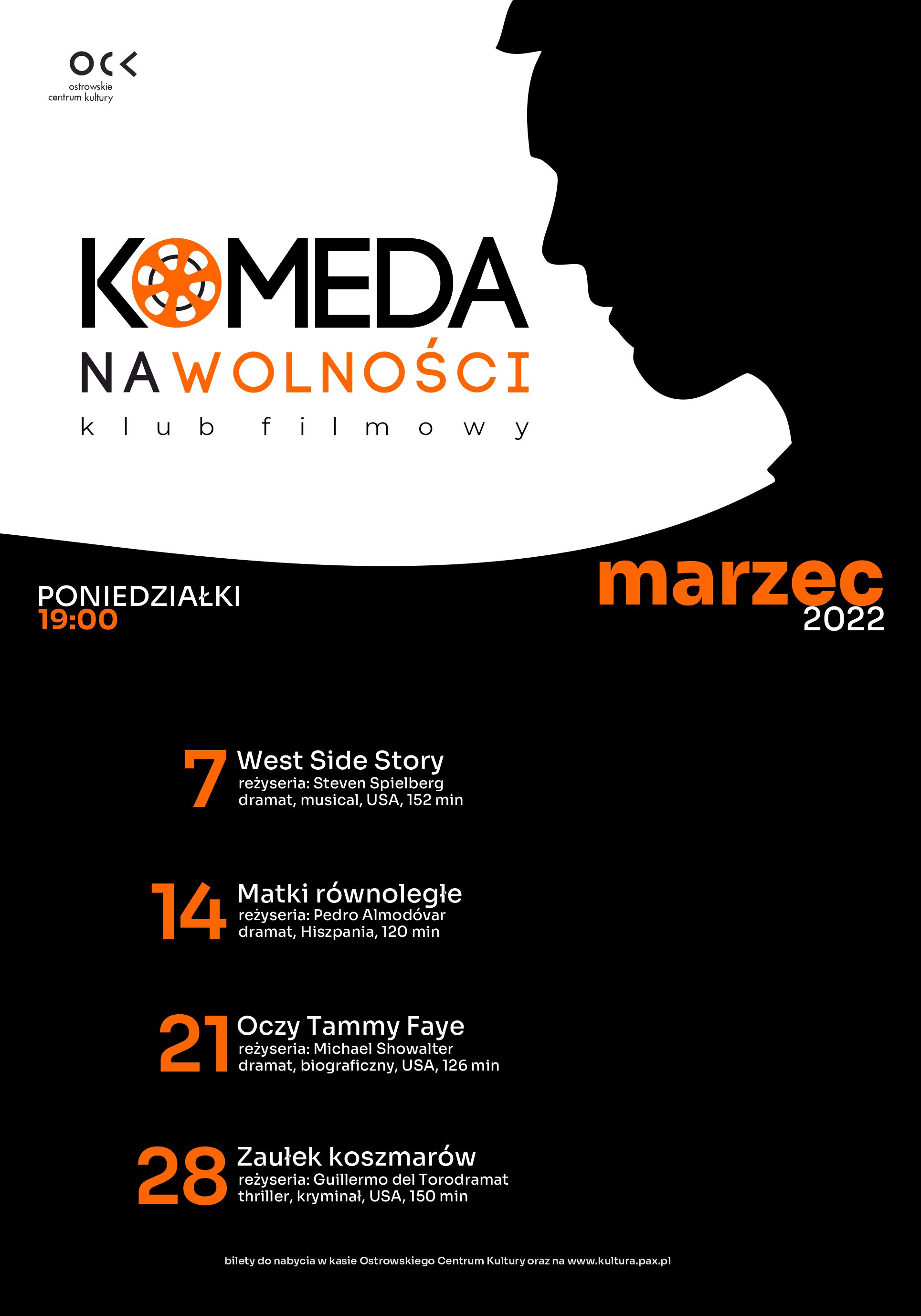 Afisz Klubu Filmowego „Komeda na Wolności" marzec 2022 r.