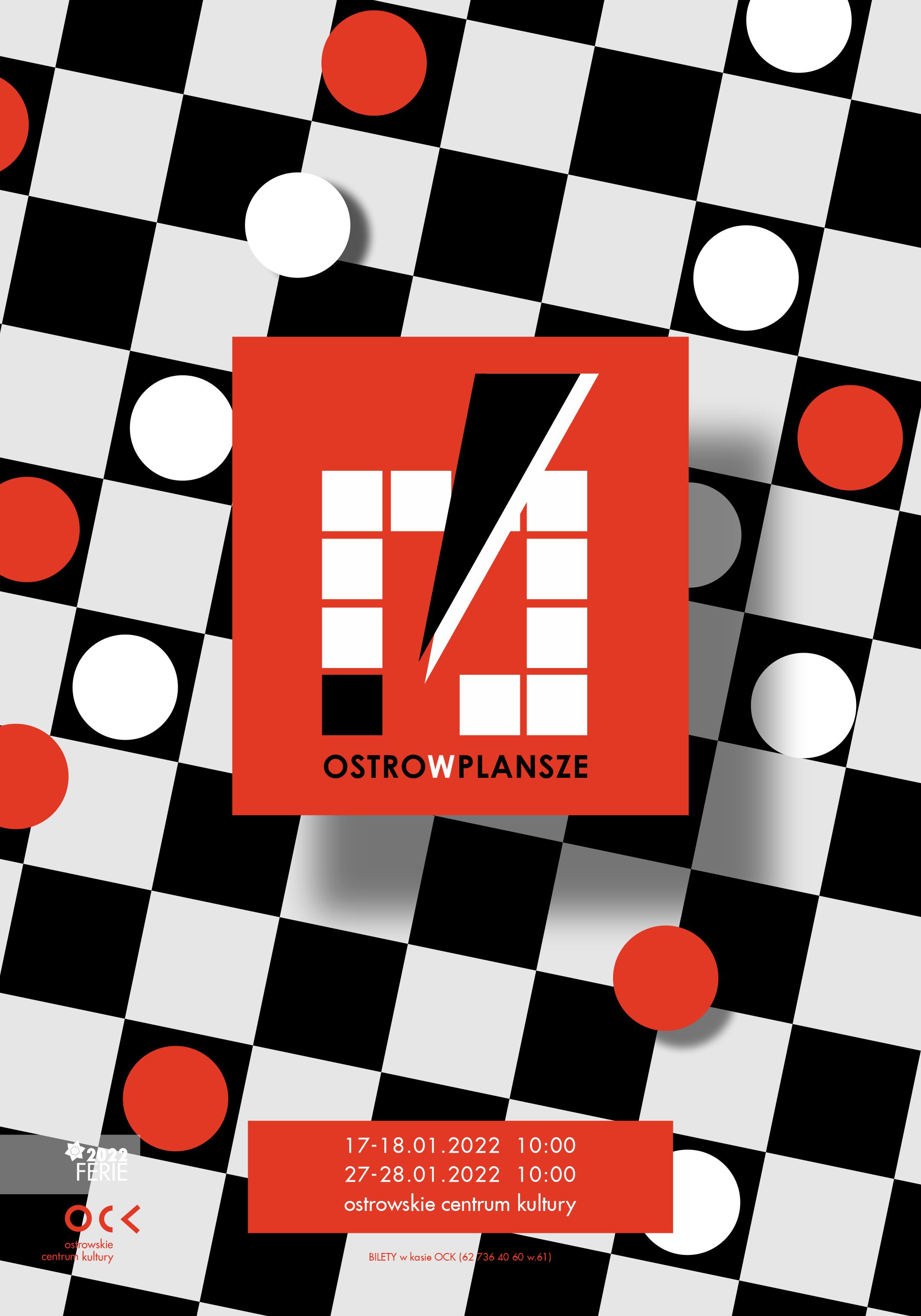 Plakat Ferie w&nbsp;Ostrowskim Centrum Kultury 2022 FERIE w&nbsp;PLANSZE