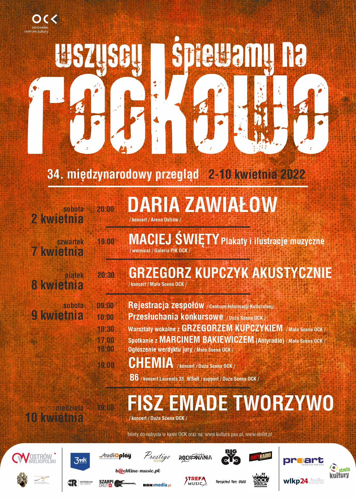 Afisz 34. Międzynarodowy Przegląd Wszyscy Śpiewamy na Rockowo