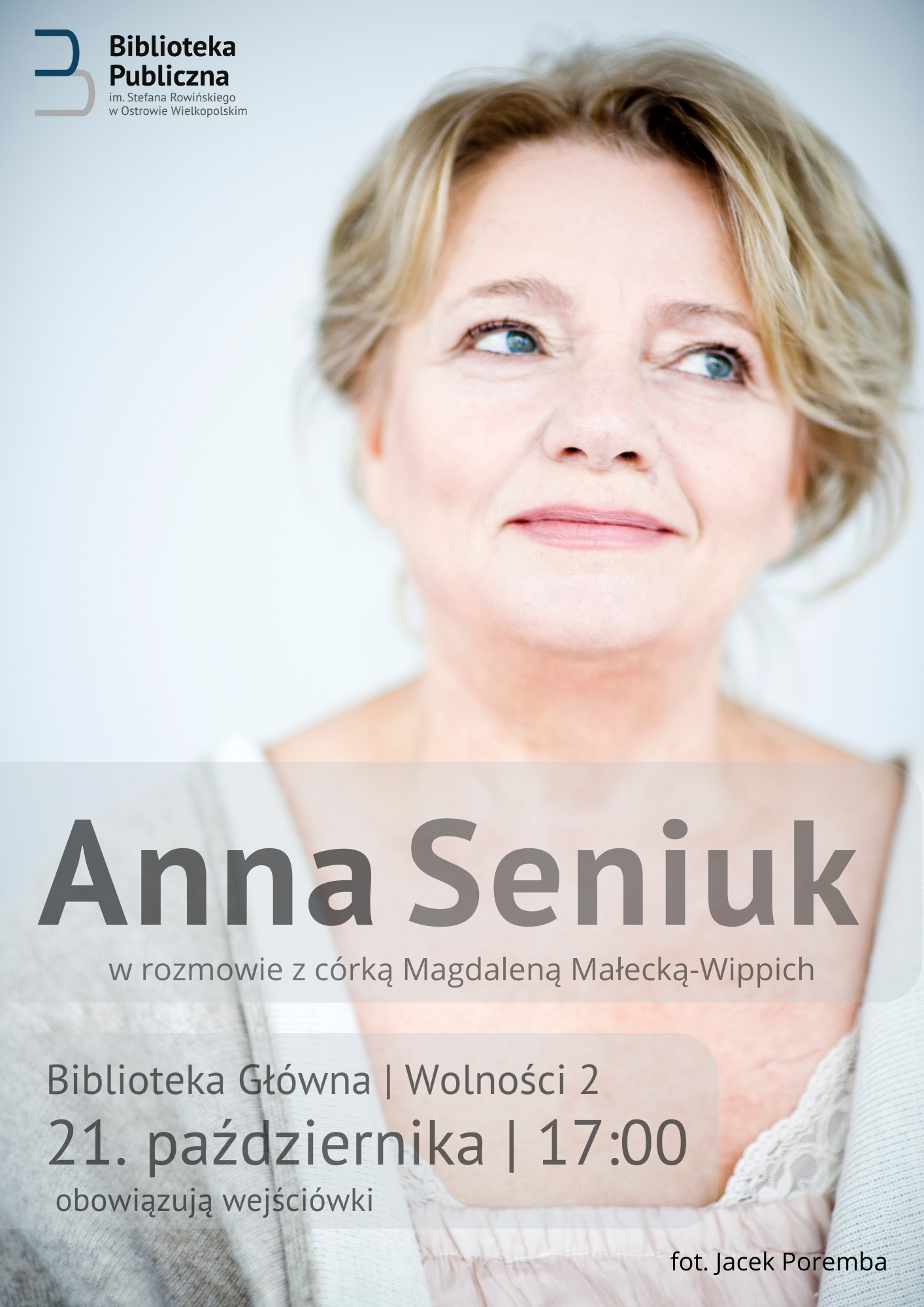 Plakat Spotkania z Anną Seniuk w Ostrowskiej Książnicy