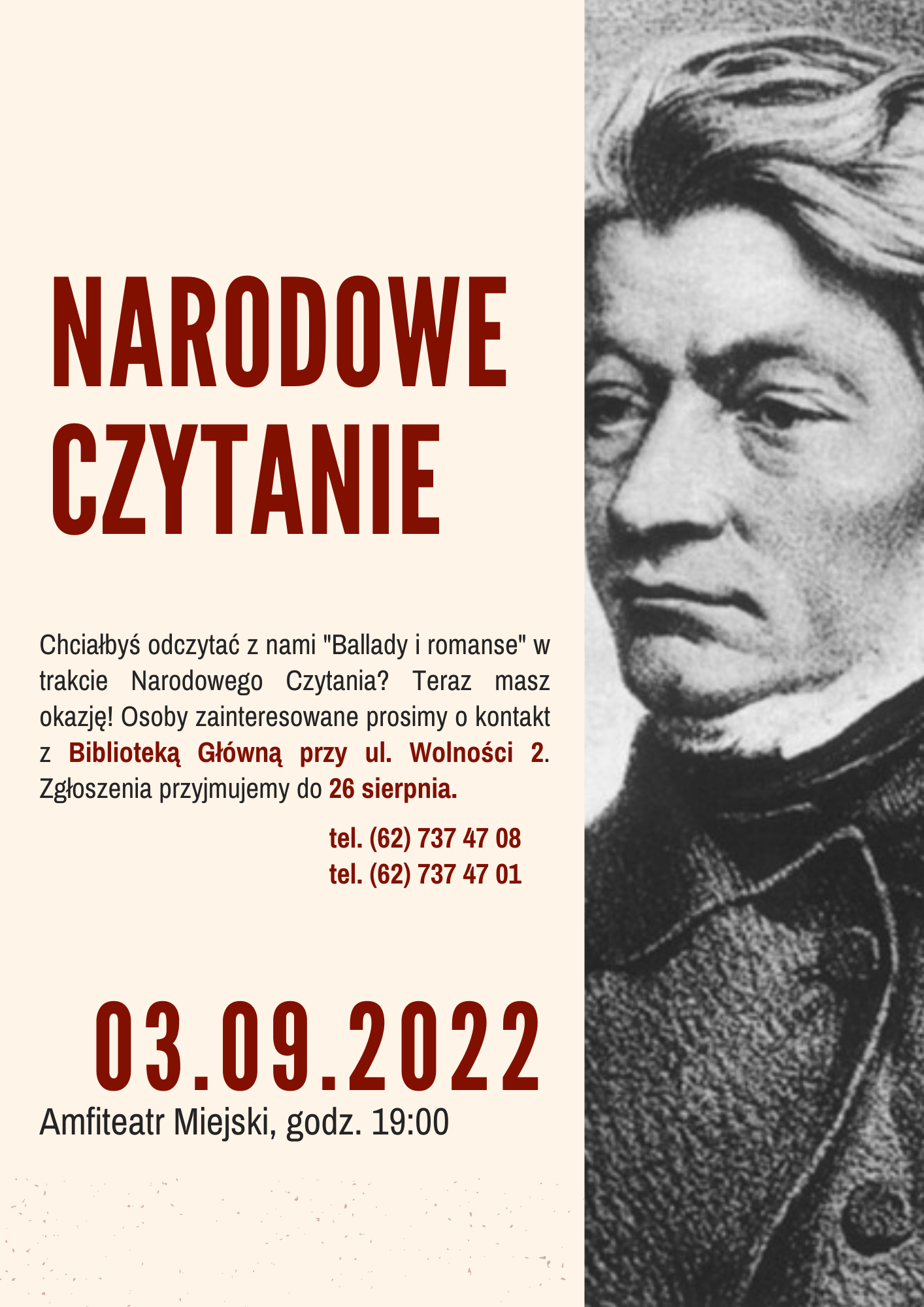 Baner Narodowe Czytanie w Ostrowie Wielkopolskim w 2022 r.