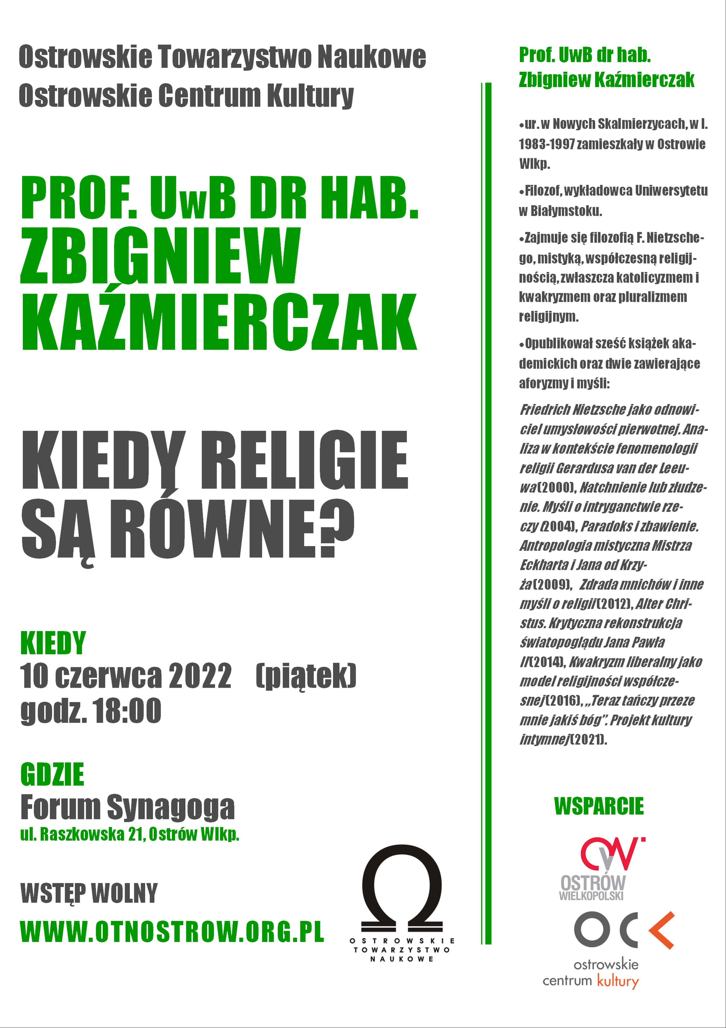 Plakat wykładu prof. UwB dr hab. Zbigniewa Kaźmierczaka