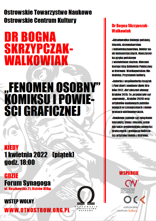 Plakat wykładu „Fenomen osobny” komiksu i powieści graficznej