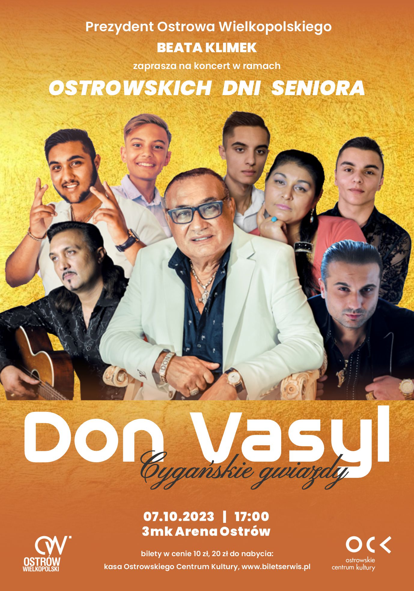Plakat przedstawia zaproszenie na koncert Don Vasyl i Cygańskie gwiazdy. Plakat jest koloru żółtego, widoczne są na nim postacie - artyści muzyczni 