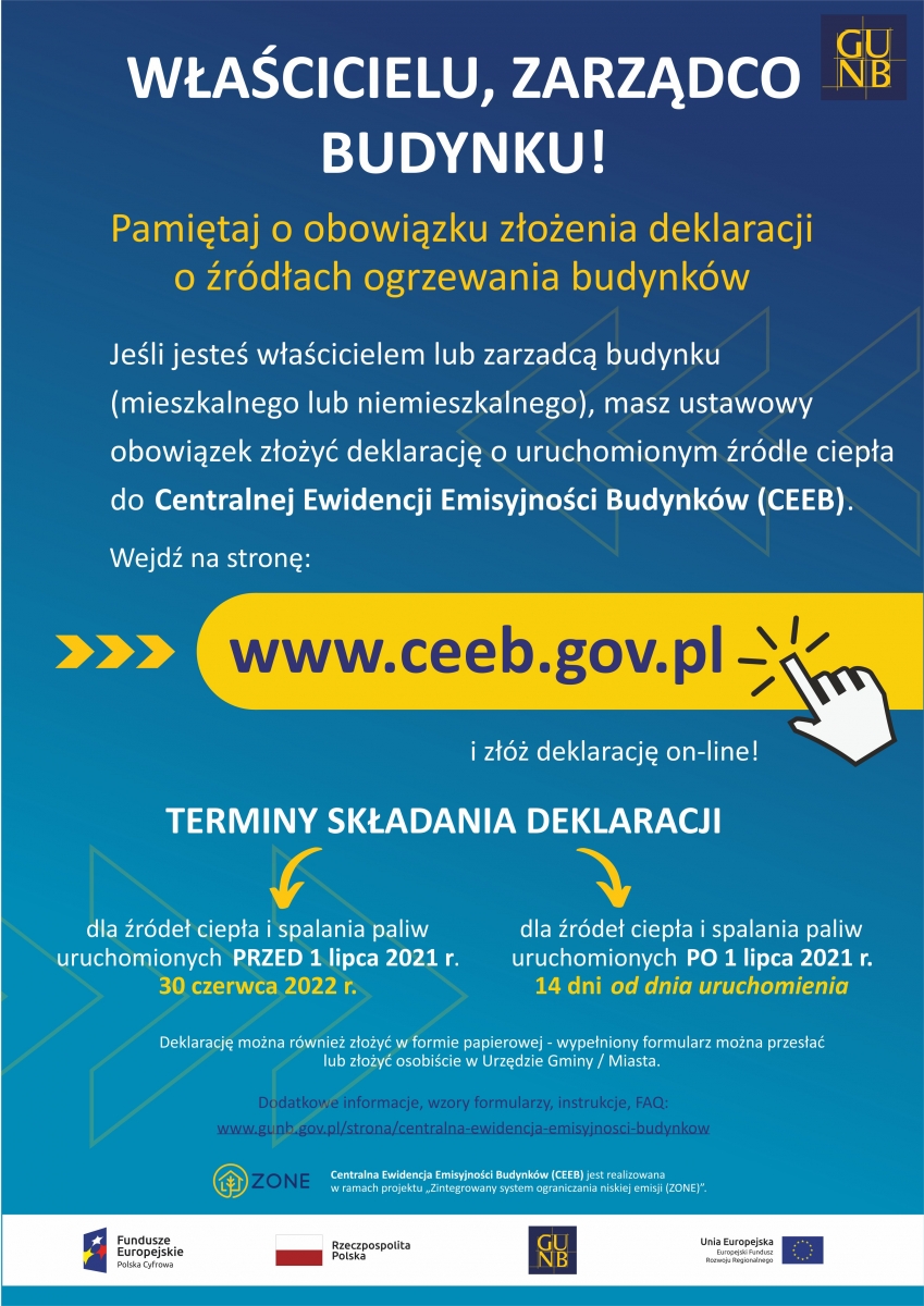 Złóż deklarację do Centralnej Ewidencji Emisyjności Budynków (CEEB) plakat