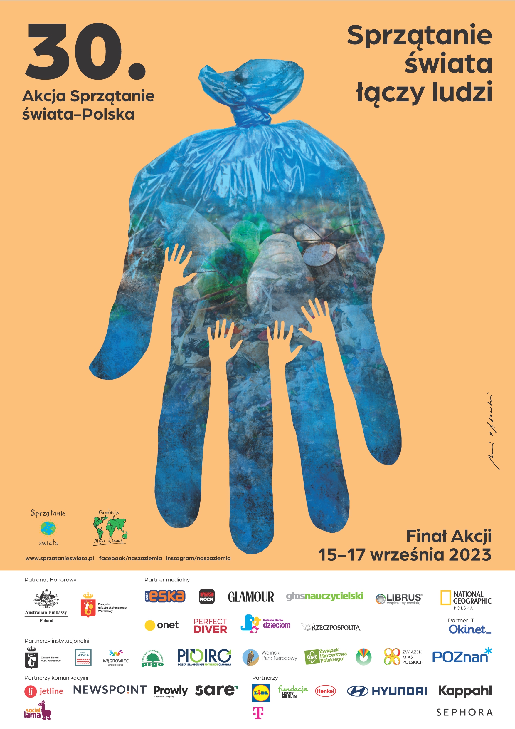 Plakat informujący o jubileuszowej 30. akcji Sprzątania Świata